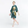 Washable Silk Peony & Butterfly Short Kimono Robe sold by Kim + Ono