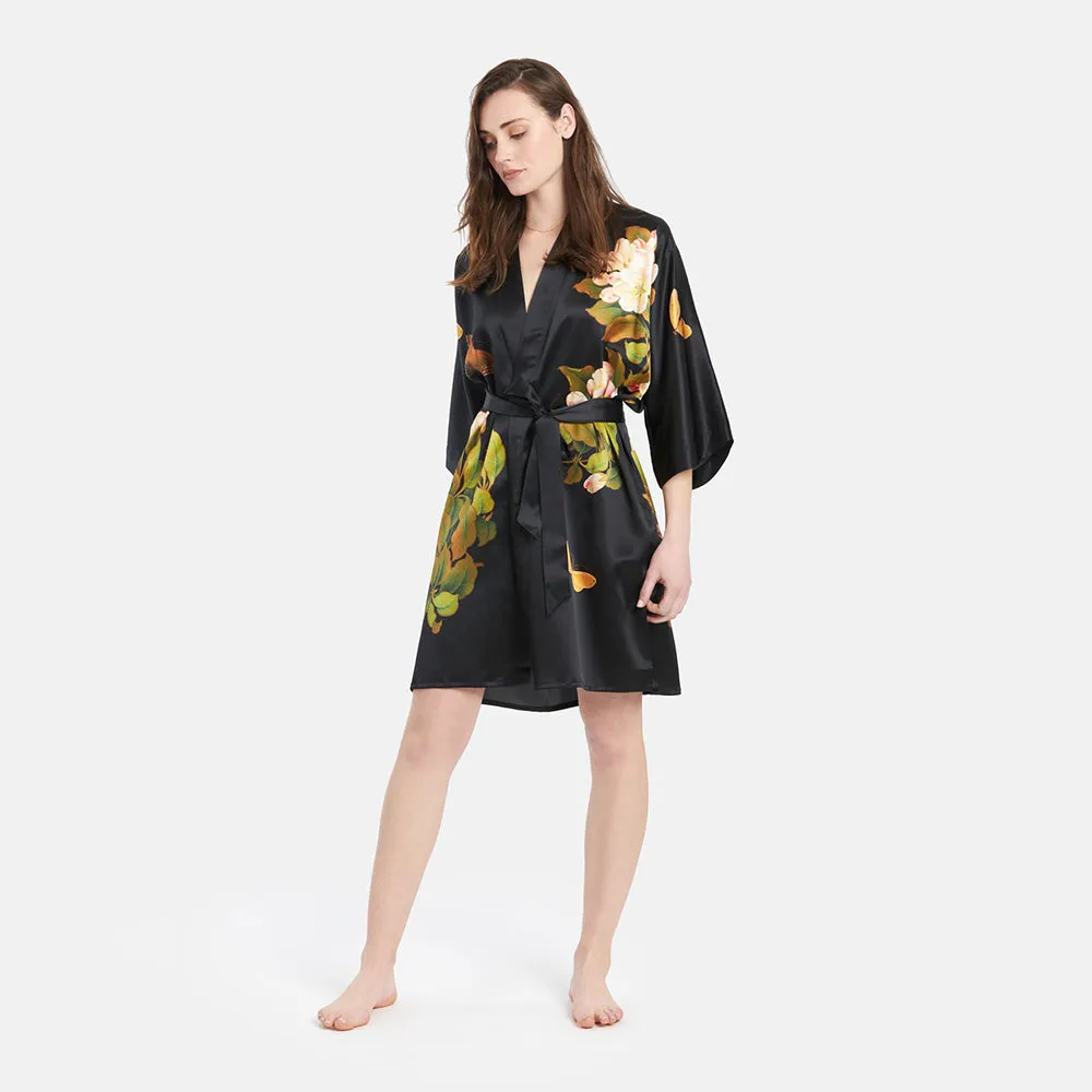 Washable Silk Peony & Butterfly Short Kimono Robe sold by Kim + Ono product image thumbnail 4