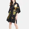 Washable Silk Peony & Butterfly Short Kimono Robe sold by Kim + Ono