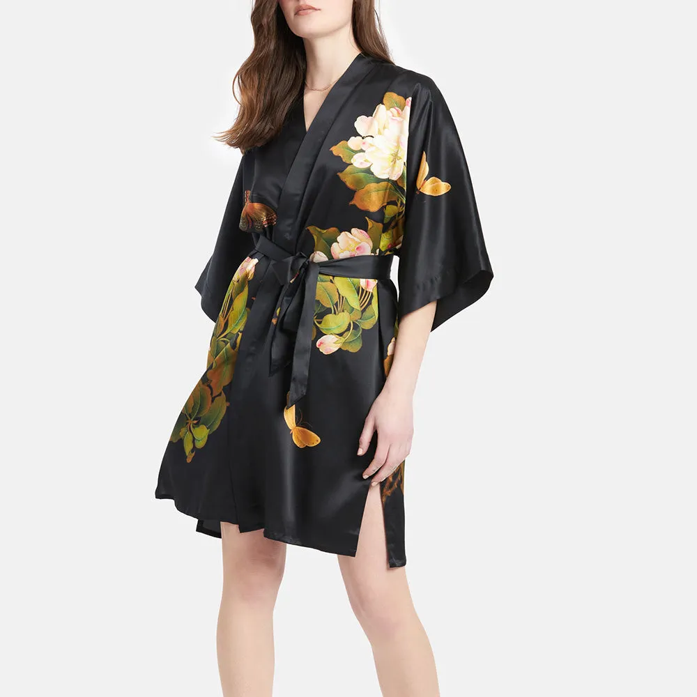 Washable Silk Peony & Butterfly Short Kimono Robe sold by Kim + Ono product image thumbnail 2