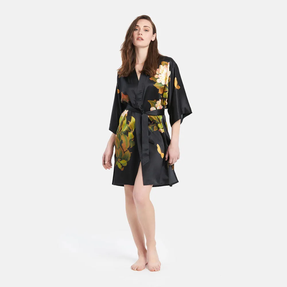 Washable Silk Peony & Butterfly Short Kimono Robe sold by Kim + Ono product image thumbnail 3