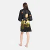 Washable Silk Peony & Butterfly Short Kimono Robe sold by Kim + Ono