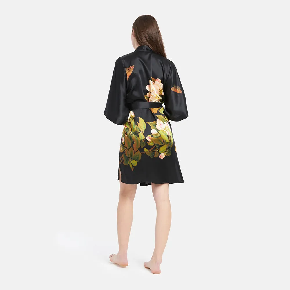 Washable Silk Peony & Butterfly Short Kimono Robe sold by Kim + Ono product image thumbnail 5