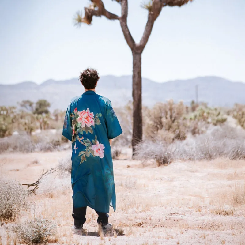Peony & Bird Long Kimono Robe made by Kim + Ono