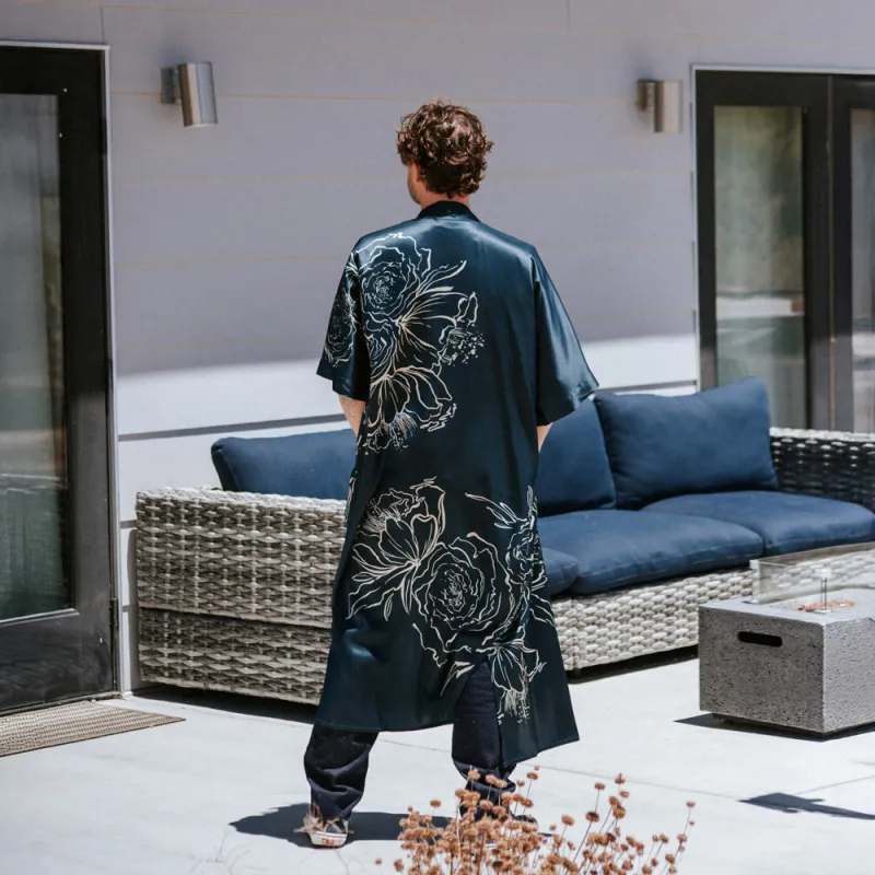 Washable Silk Jia Art Long Kimono Robe made by Kim + Ono