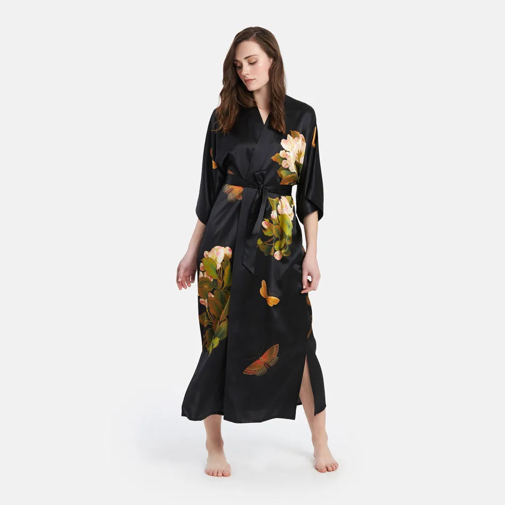Washable Silk Peony & Butterfly Long Kimono Robe sold by Kim + Ono product image thumbnail 2