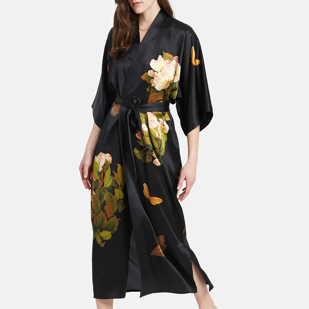 Washable Silk Peony & Butterfly Long Kimono Robe sold by Kim + Ono product image thumbnail 5
