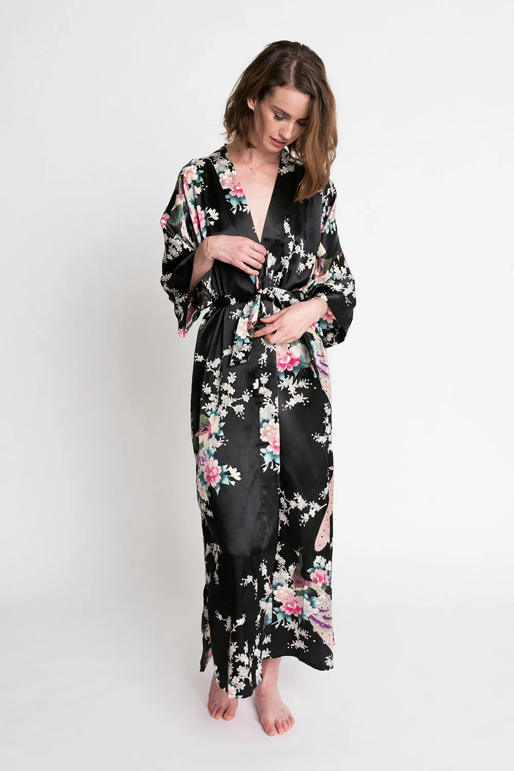 Peacock & Blossoms Long Kimono Robe sold by Kim + Ono product image thumbnail 2