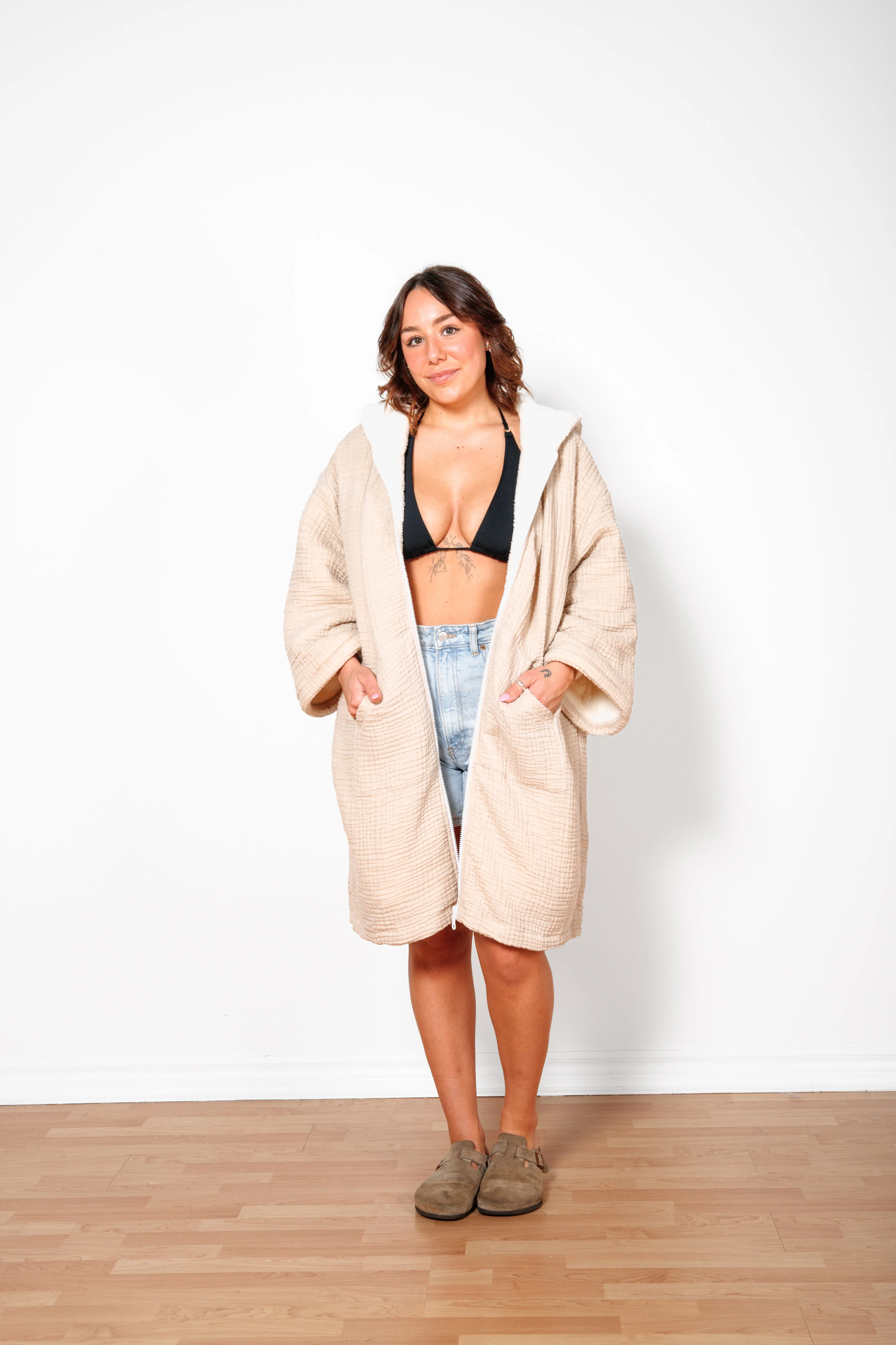 THE POLAR | Unisex Fleece-lined Muslin Zip Poncho sold by Tofino Towel Co product image thumbnail 3