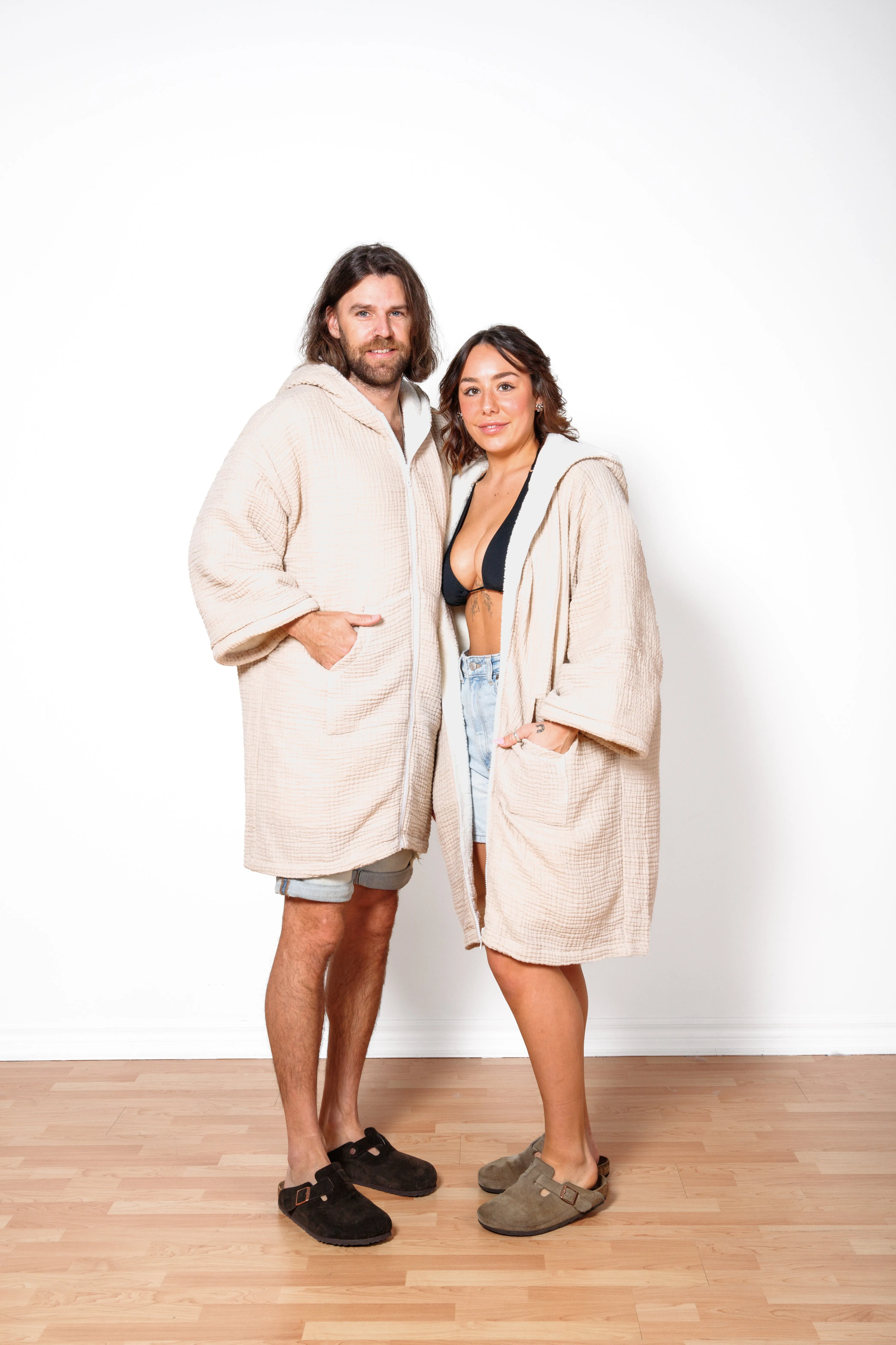 THE POLAR | Unisex Fleece-lined Muslin Zip Poncho sold by Tofino Towel Co