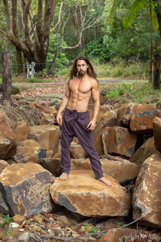 Men's Cotton Harem Pants Brown Drop Crotch Alibaba Yoga Comfortable Breathable One Size Loose Fit Festival Pants Boho Hippie Natural Earthy AJJAYA sold by Ajjaya