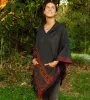 SAMADHI Handmade Embroidered Grey Poncho with Hood Earthy Tribal Alternative Pattern Festival Gypsy AJJAYA sold by Ajjaya