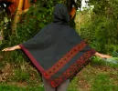 SAMADHI Handmade Embroidered Grey Poncho with Hood Earthy Tribal Alternative Pattern Festival Gypsy AJJAYA sold by Ajjaya