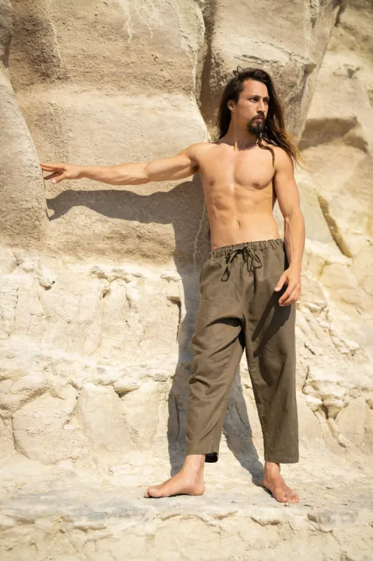 KOWA Organic Hemp Pants Sage Green Trousers with Two Pockets Yoga Sustainable Eco Friendly Festival Ceremony Boho Comfortable AJJAYA sold by Ajjaya