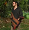 SAMADHI Handmade Grey Poncho with Hoodie Earthy Tribal Pattern Festival Gypsy AJJAYA Mens Natural Shamanic sold by Ajjaya