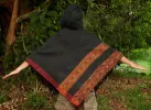 SAMADHI Handmade Grey Poncho with Hoodie Earthy Tribal Pattern Festival Gypsy AJJAYA Mens Natural Shamanic sold by Ajjaya