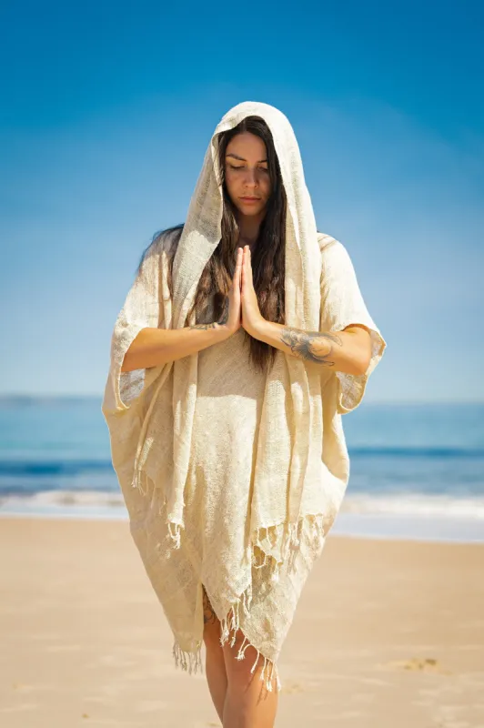 THEA Kimono Scarf Shawl Wrap Robe Bundle Set Beige White Cream Beach Festival Natural Netted Cotton See Through Soft Free Flow Boho AJJAYA sold by Ajjaya