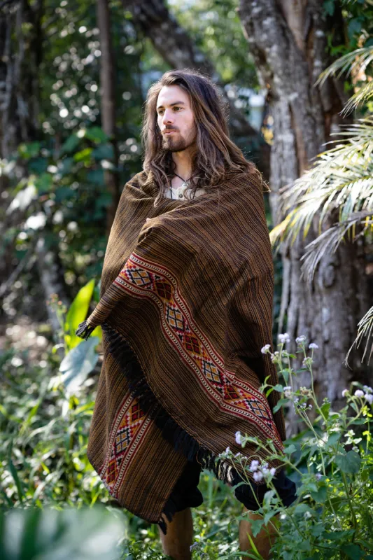 JHANA Shawl Bronze and Black Meditation Prayer Blanket Cosy Cashmere Yak Wool and Acrylic Wool Tibetan Tribal Celtic Embroidery Zen AJJAYA sold by Ajjaya