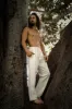 ANANDA Simple Mens Pants Beige Organic Hemp and Cotton Handmade Pockets, Eco friendly, Sustainable Comfortable Earthy Yoga Gypsy Boho AJJAYA sold by Ajjaya