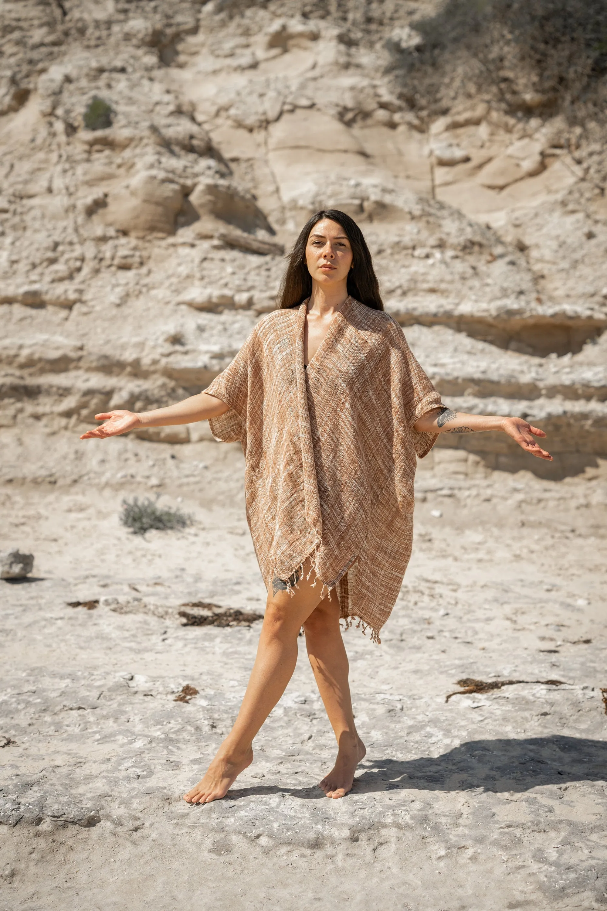 THEA Kimono Scarf Shawl Wrap Robe Bundle Set Rustic Orange Beach Festival Natural Netted Cotton See Through Soft Free Flow Boho AJJAYA sold by Ajjaya product image thumbnail 3