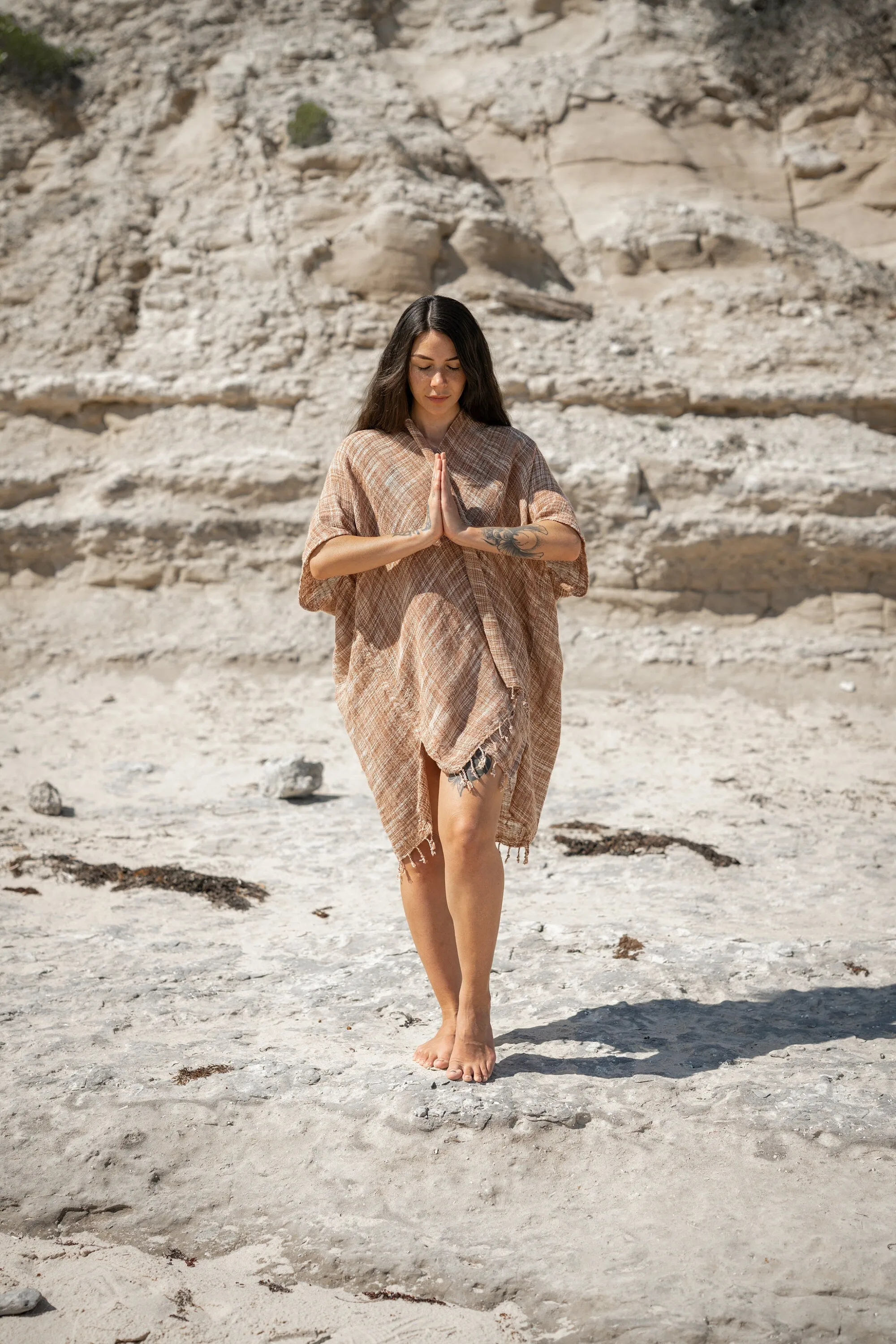 THEA Kimono Scarf Shawl Wrap Robe Bundle Set Rustic Orange Beach Festival Natural Netted Cotton See Through Soft Free Flow Boho AJJAYA sold by Ajjaya product image thumbnail 4