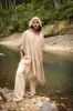 SAHAJI Poncho Brown Pure Cashmere Wool Hooded Mens Long with Pockets Handmade Handwoven Viking Festival Ceremony Gypsy Boho Mexican AJJAYA sold by Ajjaya