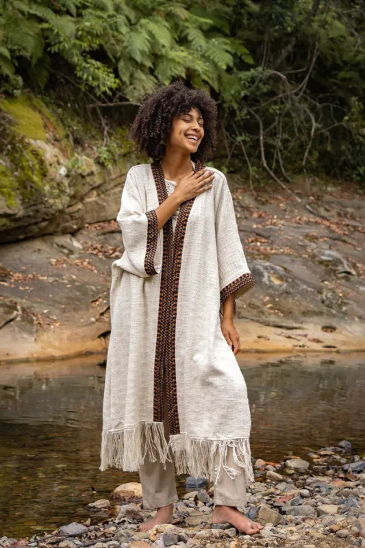 BUNTU Womens Kimono Robe Handmade Tribal African Patterns Natural Textured Cotton Shamanic Ritual Festival Boho Gypsy AJJAYA made by Ajjaya