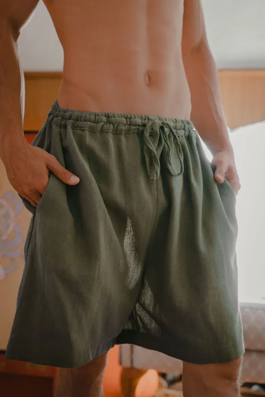 YUGINI Short Pants Loose Comfortable Mens Shorts with Pockets Natural Cotton Plant Dyed Yoga Workout Ninja Gypsy AJJAYA made by Ajjaya