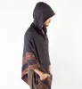 SAMADHI Black Mens Poncho Handmade with Large Hood and pockets Earthy Tribal Pattern Festival AJJAYA Primitive sold by Ajjaya