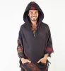 SAMADHI Black Mens Poncho Handmade with Large Hood and pockets Earthy Tribal Pattern Festival AJJAYA Primitive sold by Ajjaya