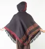 SAMADHI Black Mens Poncho Handmade with Large Hood and pockets Earthy Tribal Pattern Festival AJJAYA Primitive sold by Ajjaya