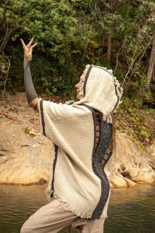 WIZARD Womens Hooded Kimono Vest Tribal Ritual Ceremony Shamanic Gypsy Festival Alchemy Primitive Rave Boho Earthy AJJAYA sold by Ajjaya