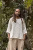KUNTU Beige Netted Top Cotton Semi See-through Shirt Asymmetric Rugged Dystopian Apocalyptic Festival Tribal Cyberpunk Steampunk AJJAYA sold by Ajjaya