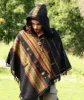 HODDI Black Poncho with Hood Cashmere and Acrylic Wool Earthy Tribal Pattern Festival Gypsy AJJAYA Mens Primitive Nomadic Mexican pockets sold by Ajjaya