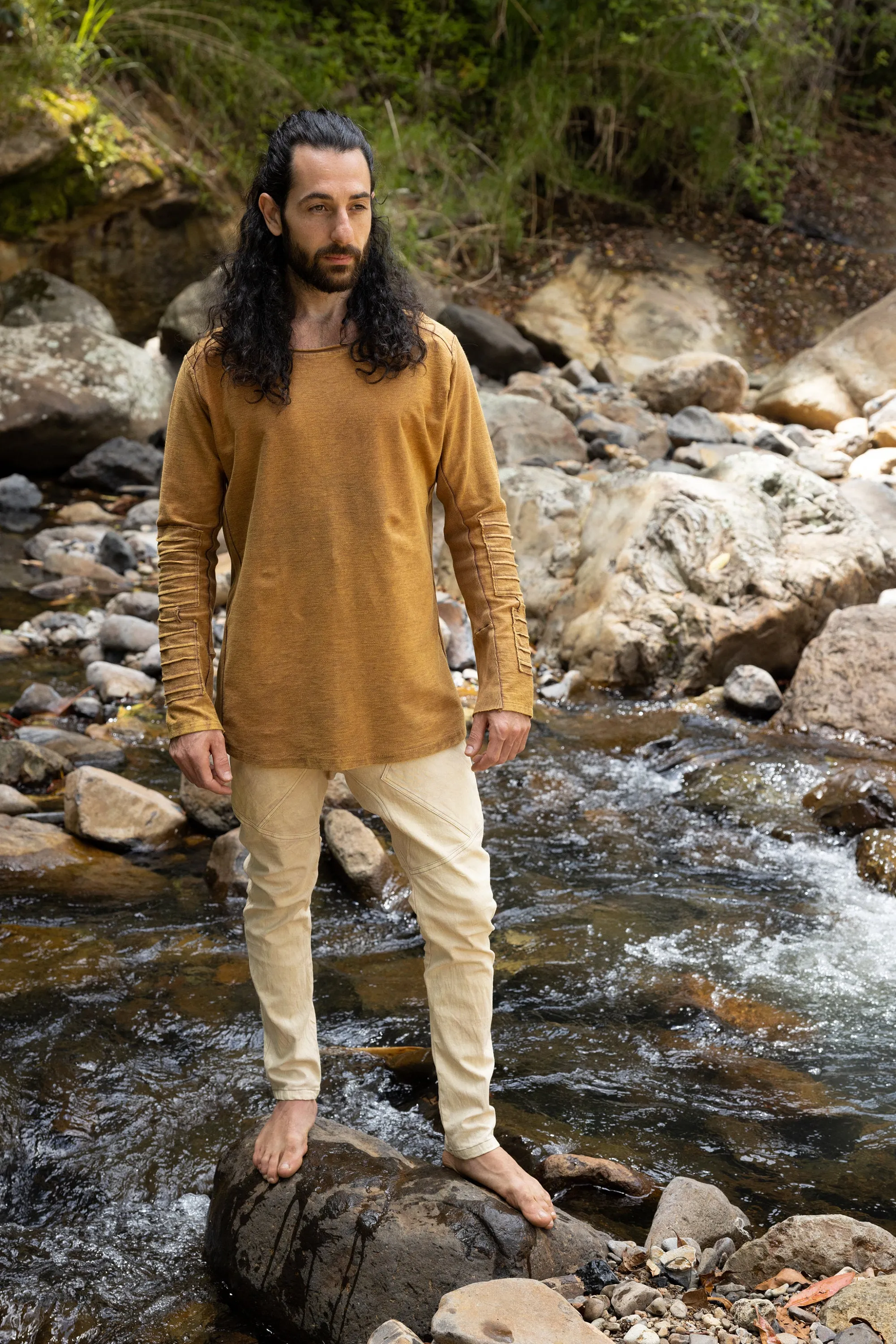 JAMIS Rustic Orange Mens Jumper Long Sleeve Top Pullover Handmade Apocalyptic Dune Rugged Stone Washed Primitive Festival Steampunk AJJAYA sold by Ajjaya product image thumbnail 3