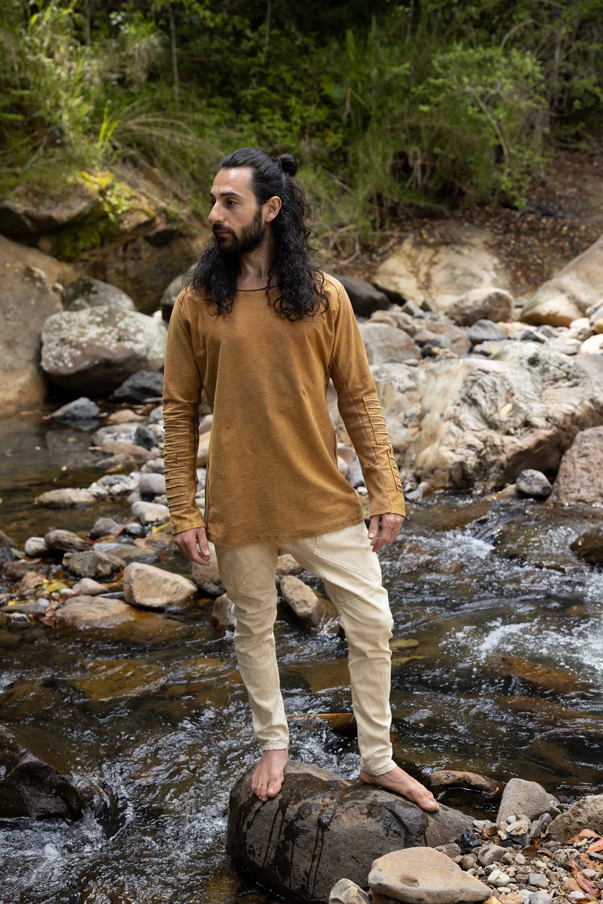 JAMIS Rustic Orange Mens Jumper Long Sleeve Top Pullover Handmade Apocalyptic Dune Rugged Stone Washed Primitive Festival Steampunk AJJAYA sold by Ajjaya product image thumbnail 4