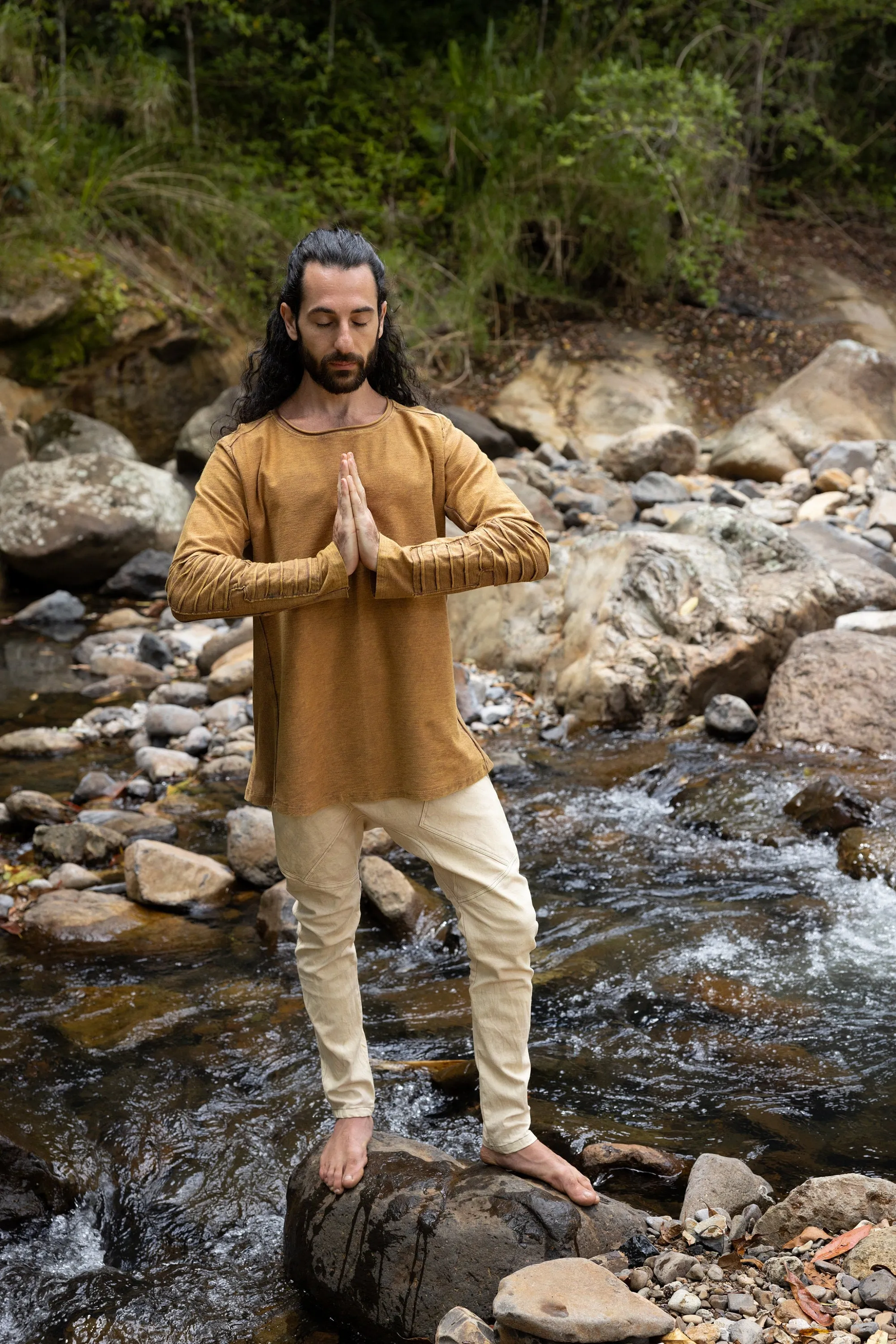 JAMIS Rustic Orange Mens Jumper Long Sleeve Top Pullover Handmade Apocalyptic Dune Rugged Stone Washed Primitive Festival Steampunk AJJAYA sold by Ajjaya product image thumbnail 5