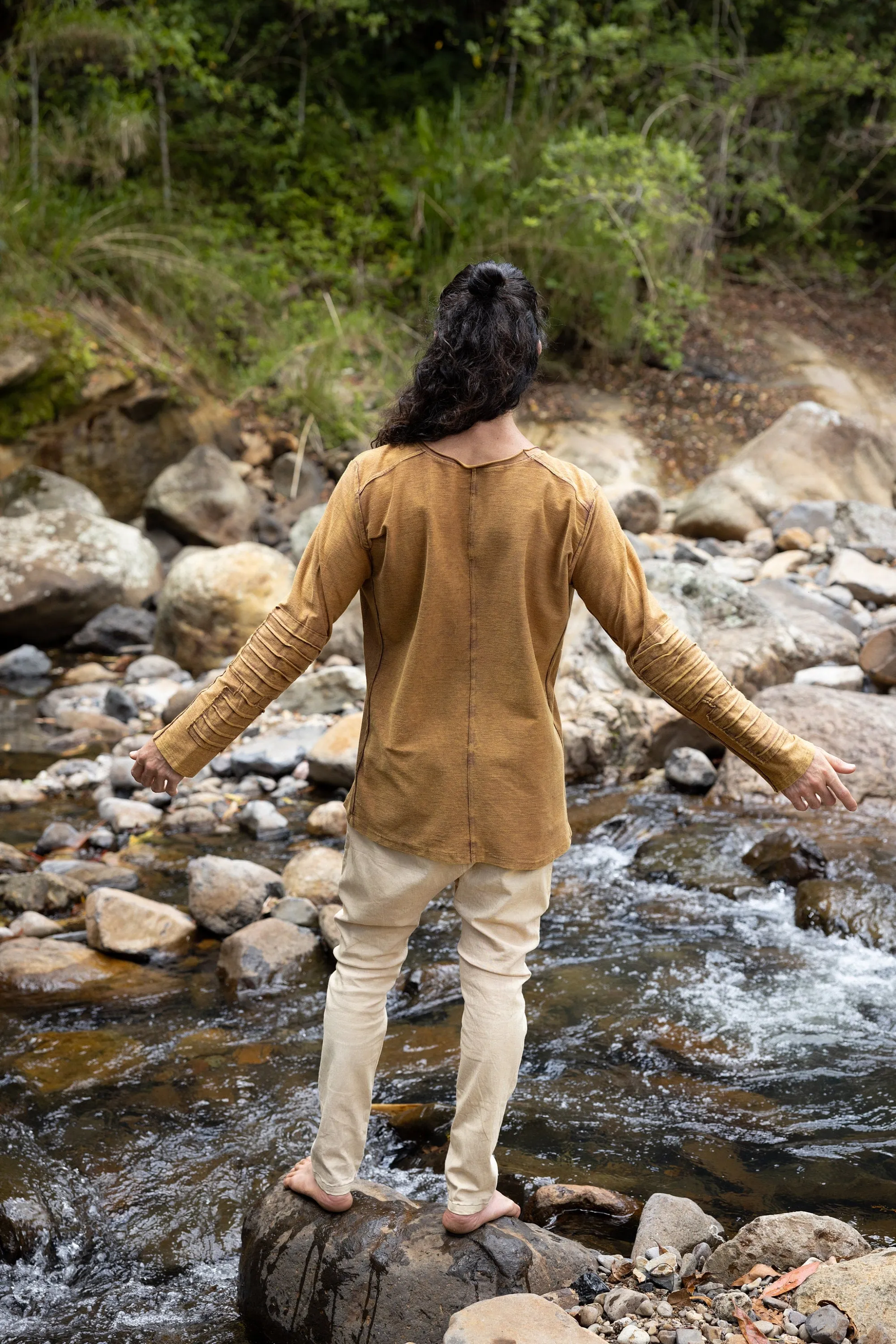 JAMIS Rustic Orange Mens Jumper Long Sleeve Top Pullover Handmade Apocalyptic Dune Rugged Stone Washed Primitive Festival Steampunk AJJAYA sold by Ajjaya product image thumbnail 2