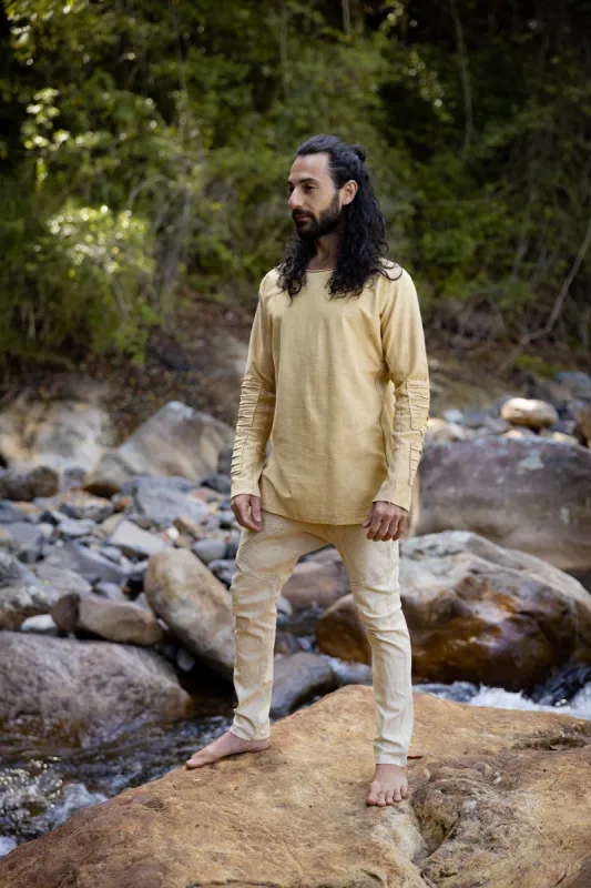 JAMIS Beige Sand Mens Jumper Long Sleeve Top Pullover Handmade Apocalyptic Dune Rugged Stone Washed Primitive Festival Steampunk AJJAYA made by Ajjaya