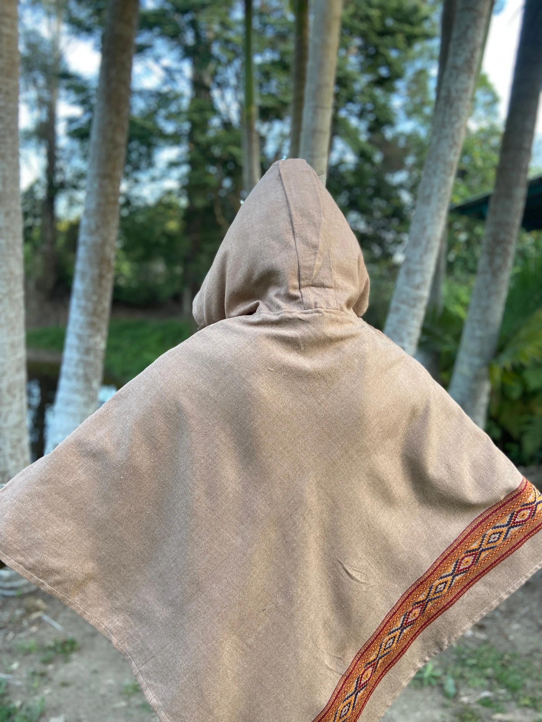 UPEKKHA Hooded Poncho with Hood Chai Brown Handwoven Pockets Cashmere and Acrylic Wool Tibetan Zen Embroidery Primitive Mexican AJJAYA sold by Ajjaya product image thumbnail 4