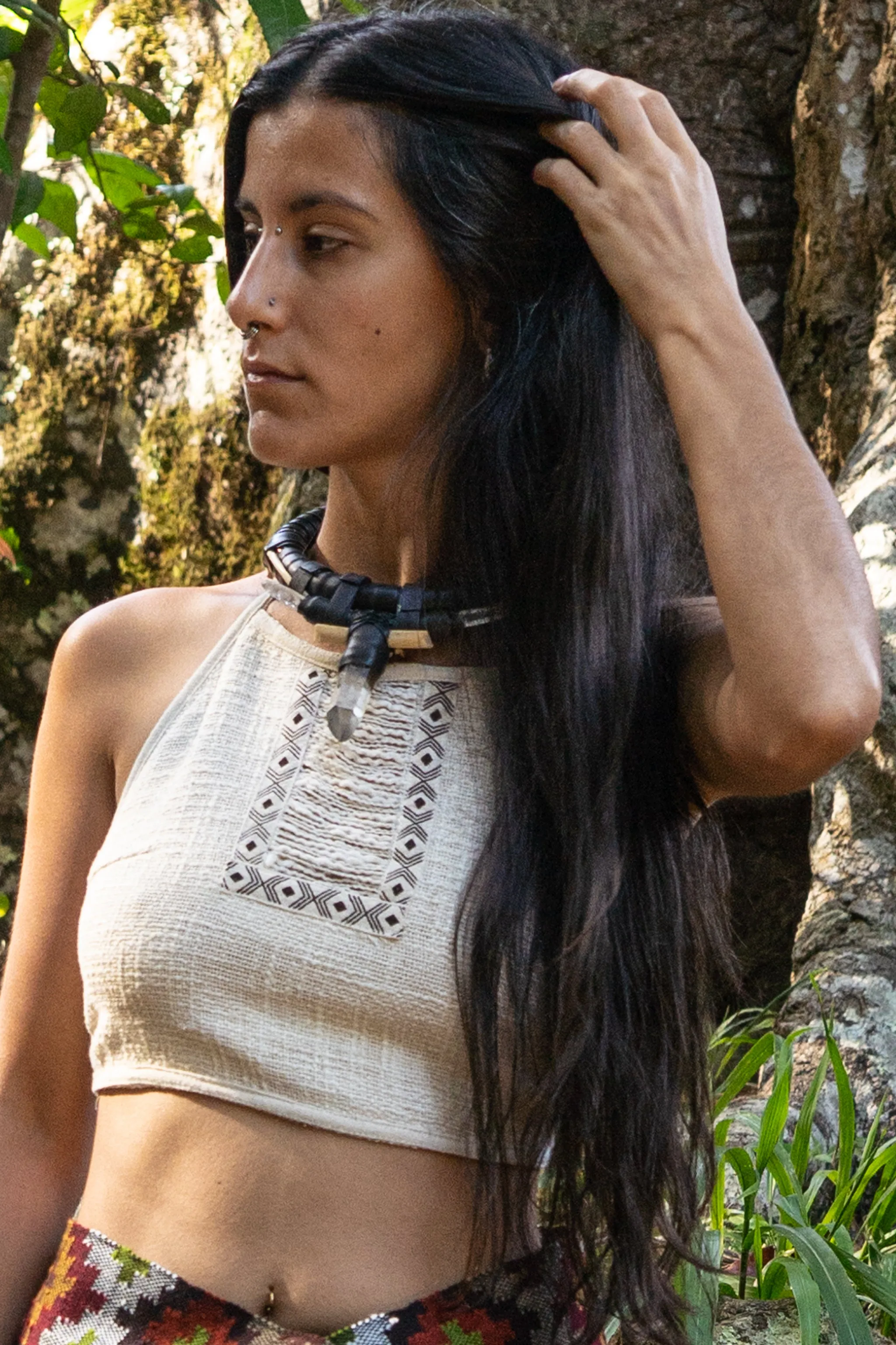 EIRINI Crop Top Yoga Beige Sleeveless Natural Cotton Tank Shirt Festival Ceremony Tribal Fairy Pixie Boho AJJAYA sold by Ajjaya product image thumbnail 2