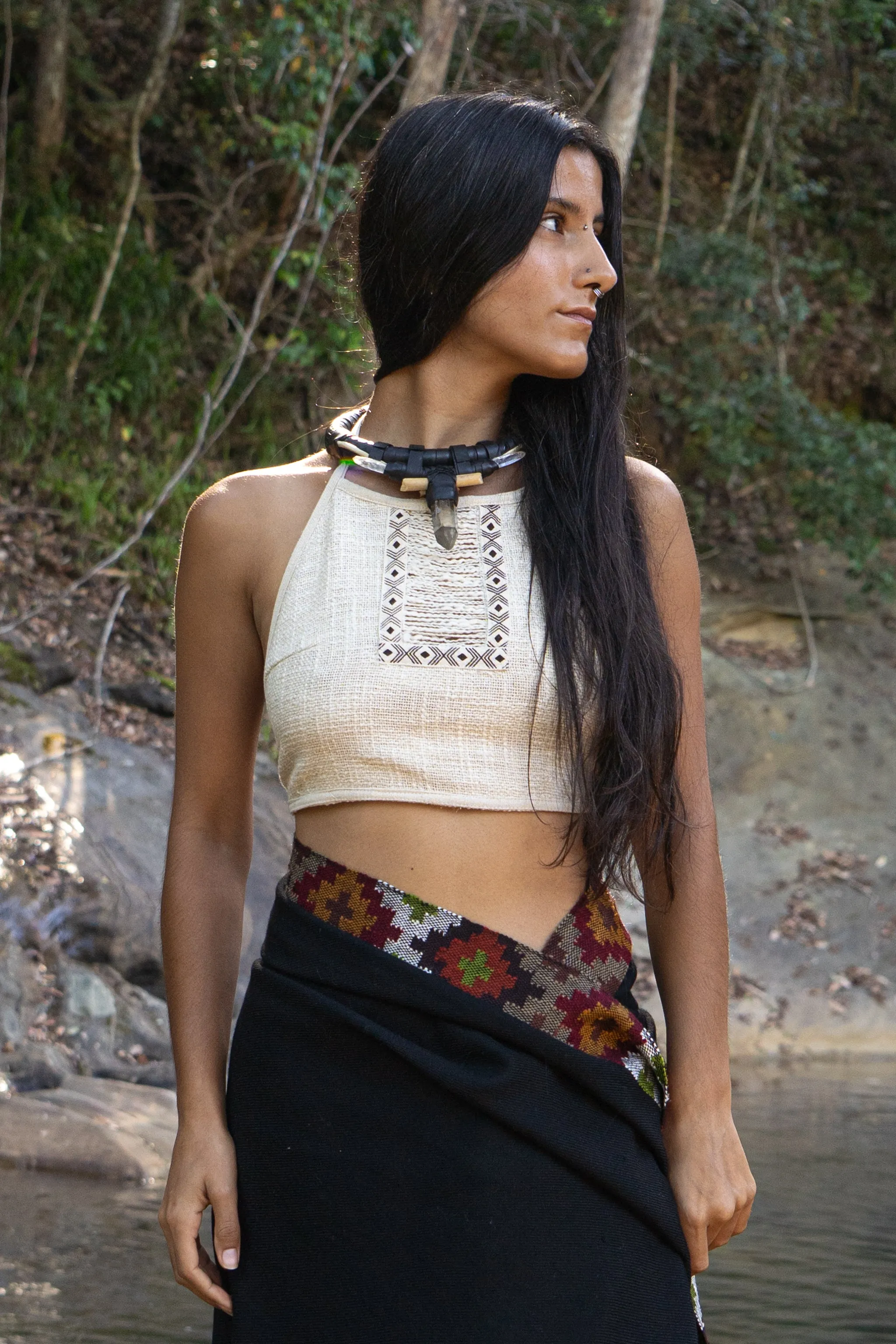 EIRINI Crop Top Yoga Beige Sleeveless Natural Cotton Tank Shirt Festival Ceremony Tribal Fairy Pixie Boho AJJAYA sold by Ajjaya