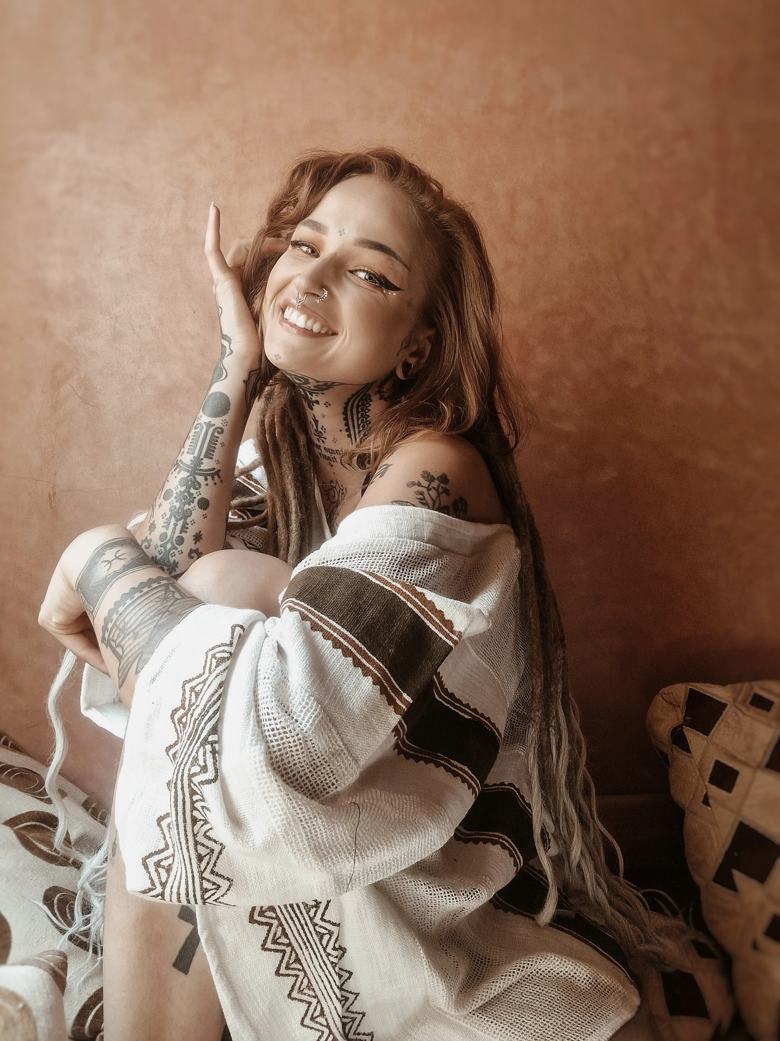 TAIKI Womens Cotton Top Kaftan Light Beige Cream Poncho Boho Block Printed Natural Dye Pattern Festival Bohemian Hippie Collarbone AJJAYA sold by Ajjaya product image thumbnail 2