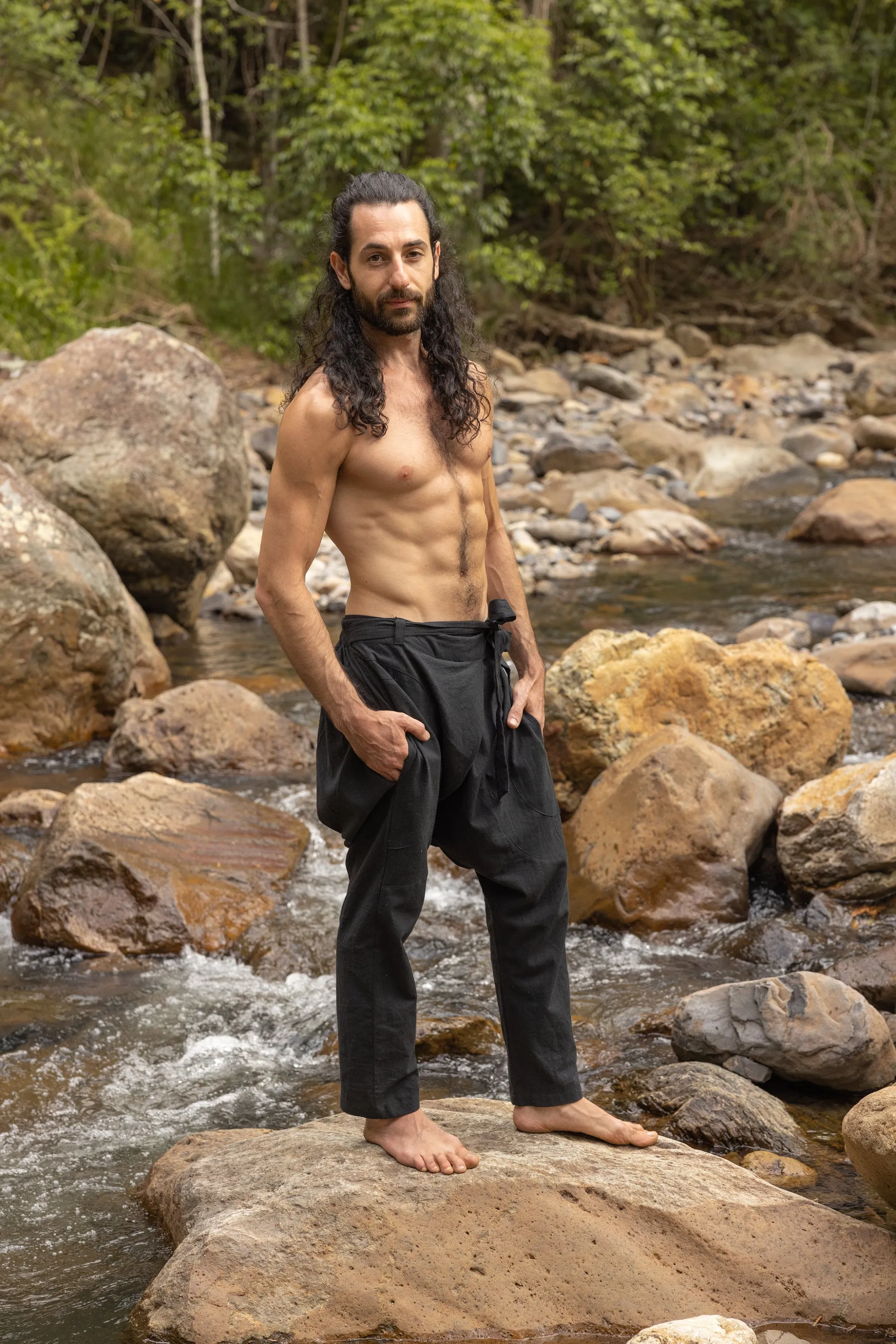 Mens Pants Cotton Drop Crotch Beige Harem Alibaba Yoga Comfortable Breathable One Size Loose Fit Festival Boho Hippie Natural Earthy AJJAYA sold by Ajjaya product image thumbnail 4