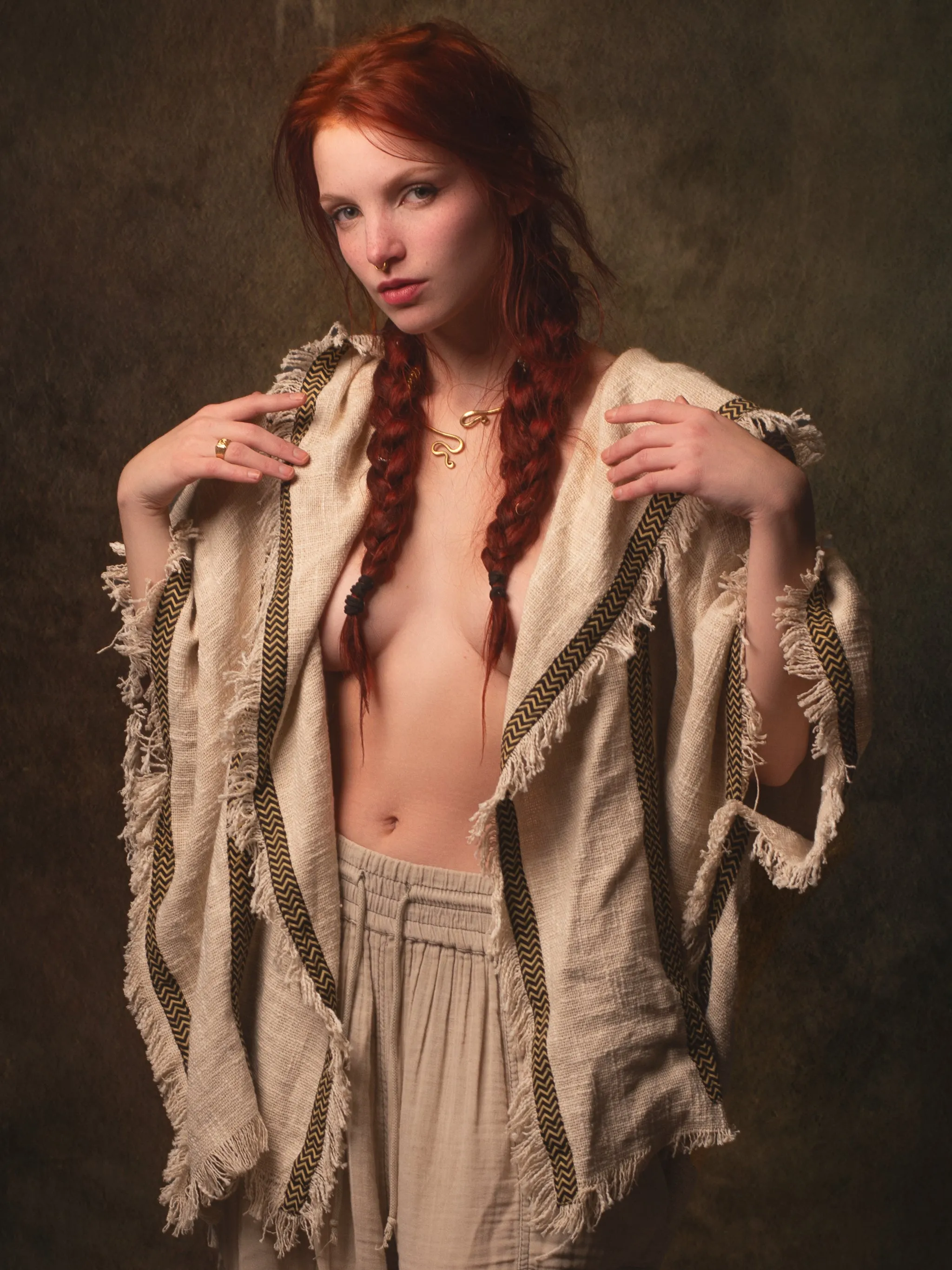 WIZARD Womens Hooded Vest Kimono Beige Tribal Ritual Ceremony Shamanic Gypsy Festival Magic Ritual Alchemy Primitive Rave Boho Earthy AJJAYA sold by Ajjaya product image thumbnail 3