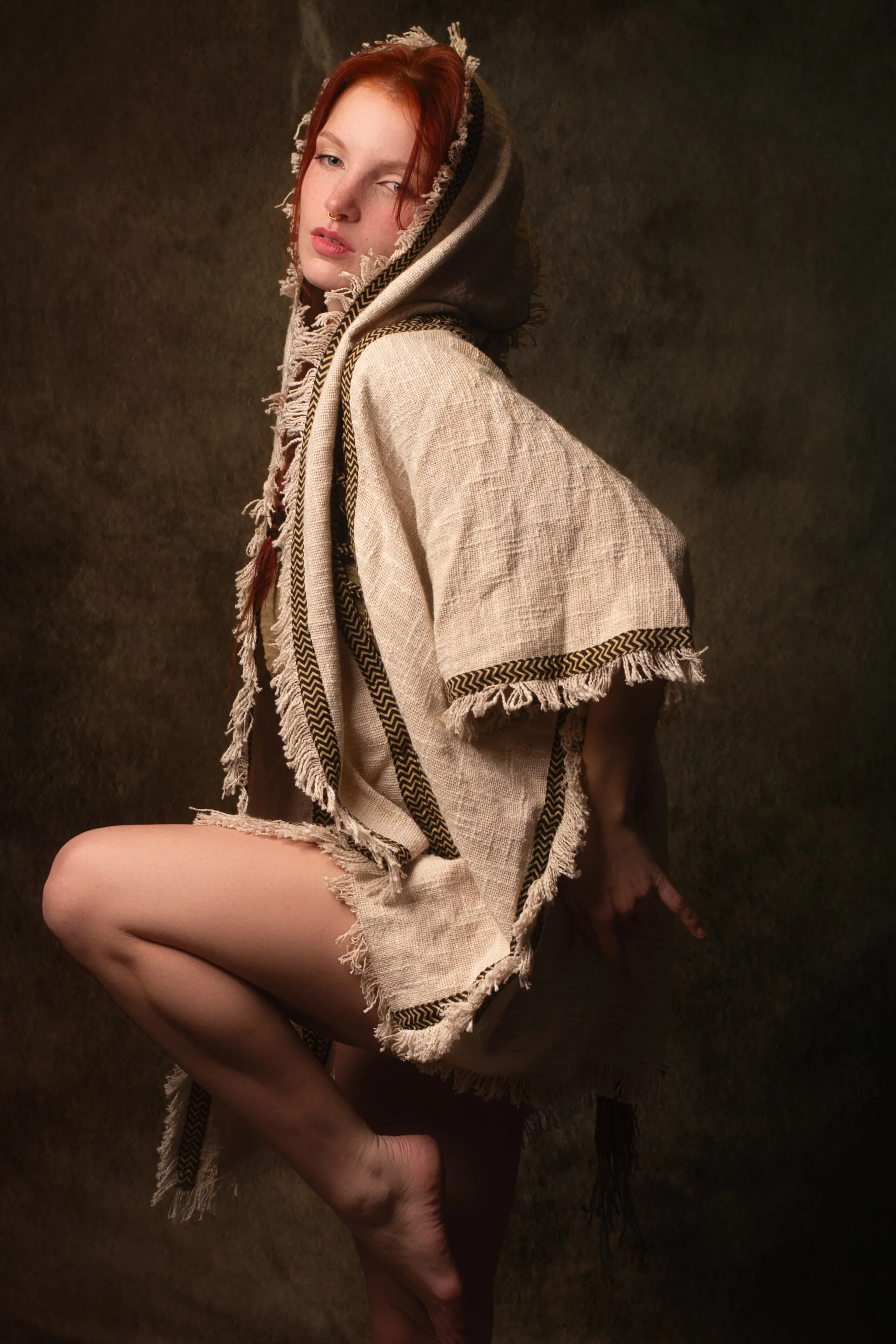 WIZARD Womens Hooded Vest Kimono Beige Tribal Ritual Ceremony Shamanic Gypsy Festival Magic Ritual Alchemy Primitive Rave Boho Earthy AJJAYA sold by Ajjaya product image thumbnail 4