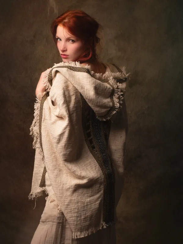 WIZARD Womens Hooded Vest Kimono Beige Tribal Ritual Ceremony Shamanic Gypsy Festival Magic Ritual Alchemy Primitive Rave Boho Earthy AJJAYA sold by Ajjaya