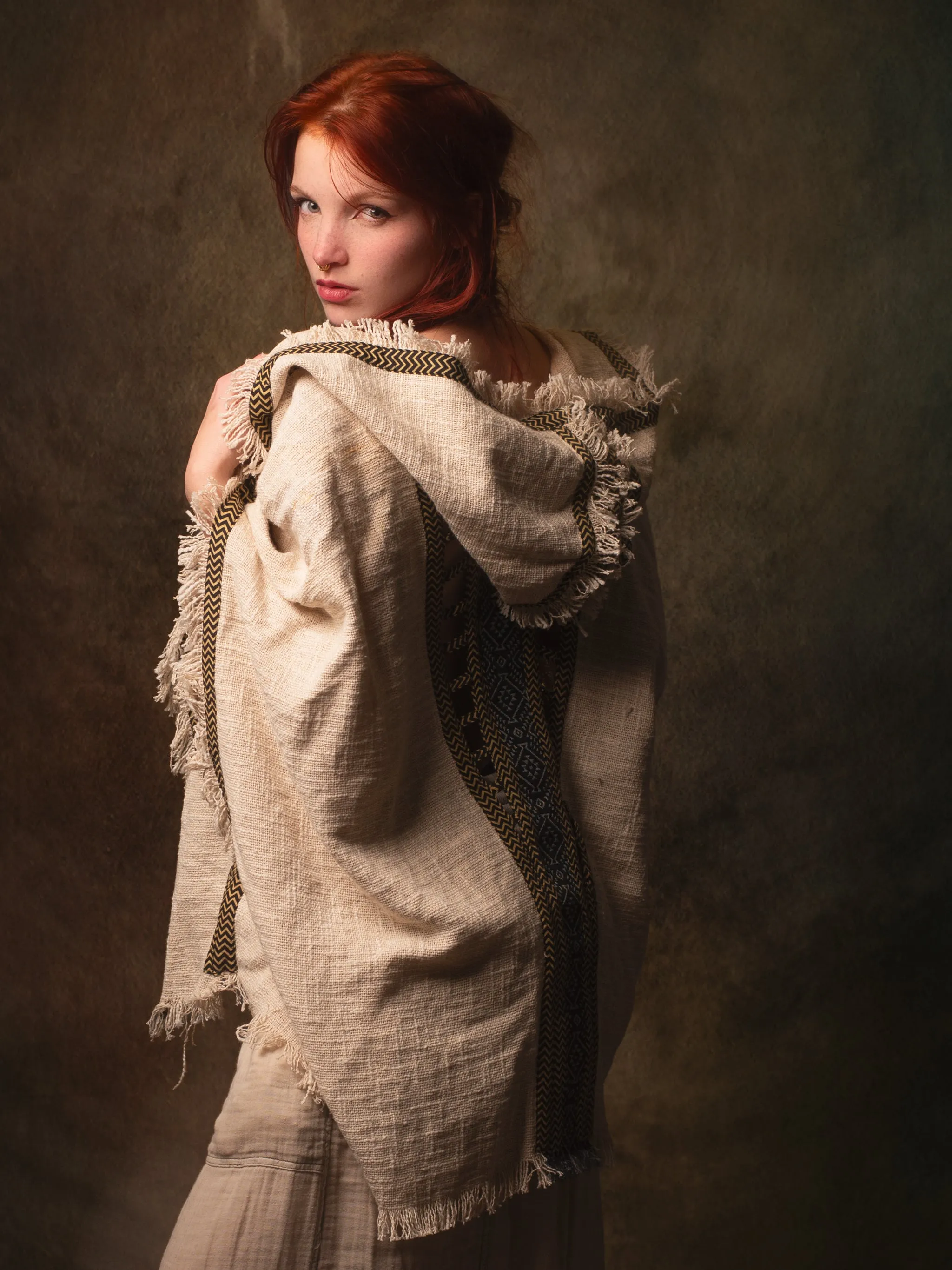 WIZARD Womens Hooded Vest Kimono Beige Tribal Ritual Ceremony Shamanic Gypsy Festival Magic Ritual Alchemy Primitive Rave Boho Earthy AJJAYA sold by Ajjaya