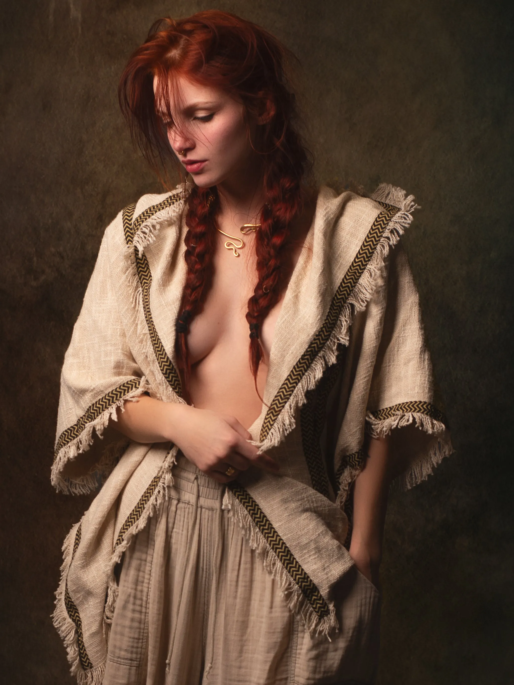 WIZARD Womens Hooded Vest Kimono Beige Tribal Ritual Ceremony Shamanic Gypsy Festival Magic Ritual Alchemy Primitive Rave Boho Earthy AJJAYA sold by Ajjaya product image thumbnail 5