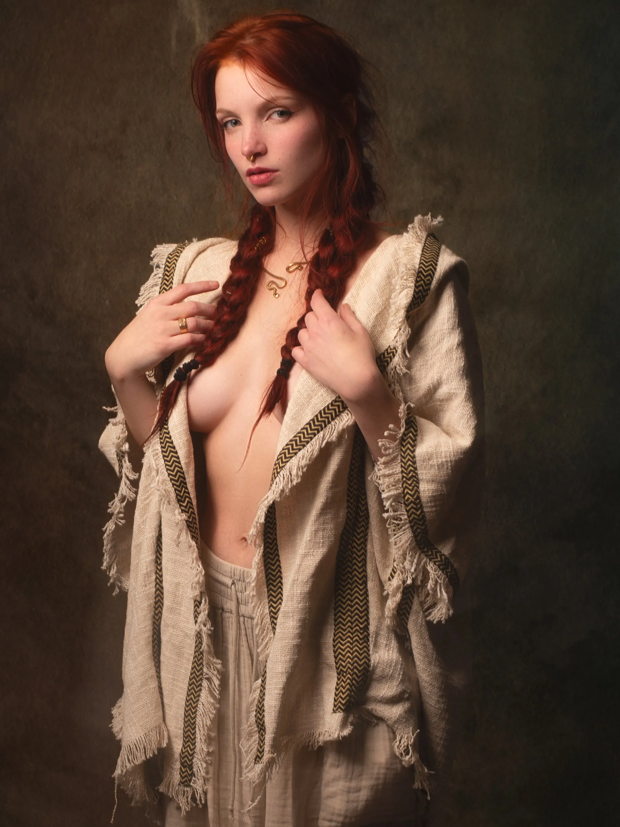 WIZARD Womens Hooded Vest Kimono Beige Tribal Ritual Ceremony Shamanic Gypsy Festival Magic Ritual Alchemy Primitive Rave Boho Earthy AJJAYA sold by Ajjaya product image thumbnail 2